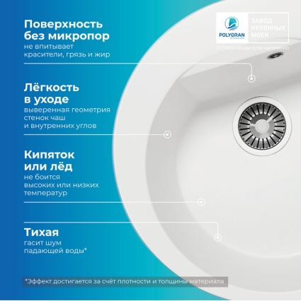 Мойка кухонная POLYGRAN ATOL 520 (белый хлопок №36)